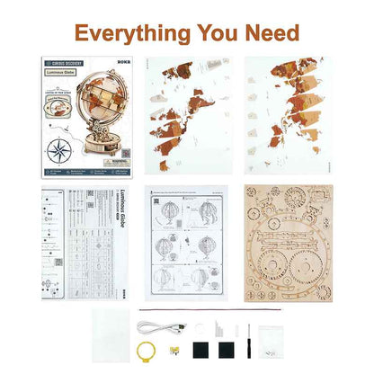 Maqueta Madera Globo Terraqueo Luz