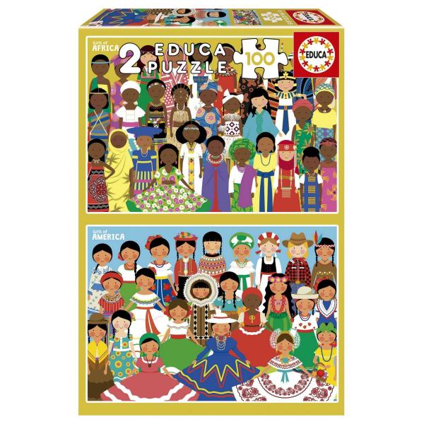 NIÑAS AMÉRICA Y ÁFRICA - PUZZLE 2X100 PIEZAS