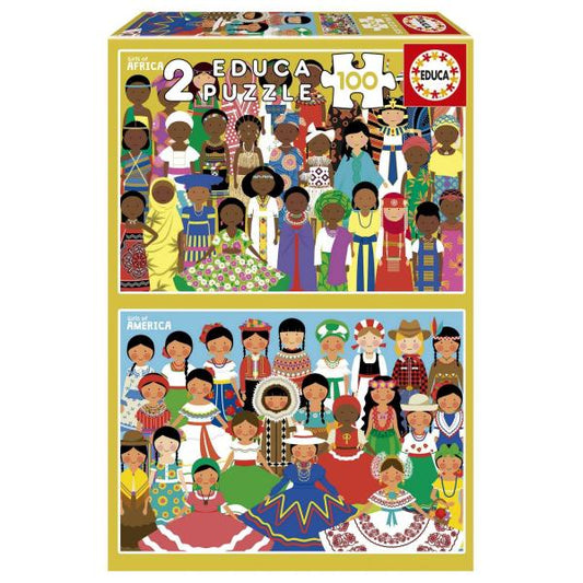 NIÑAS AMÉRICA Y ÁFRICA - PUZZLE 2X100 PIEZAS